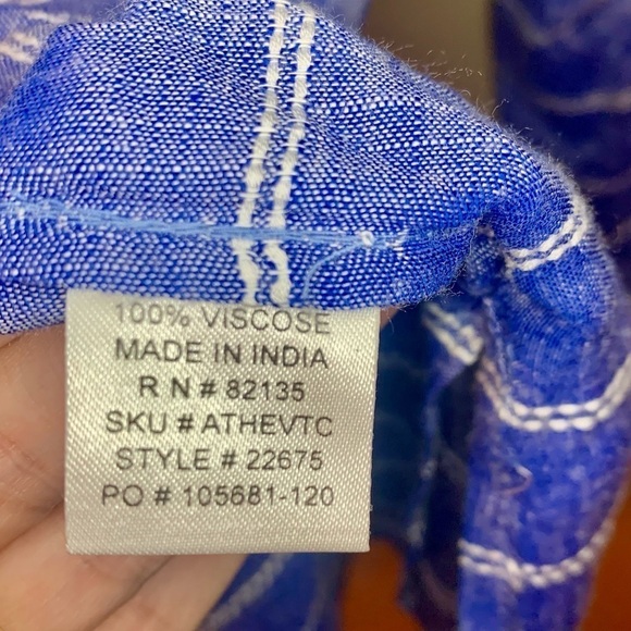 Tunic Top S / XS Fresh Produce Blue White Embroidered Detail Viscose Ties - Picture 11 of 16